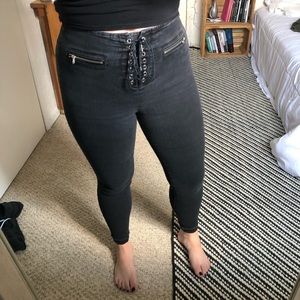 lace up black skinny jeans